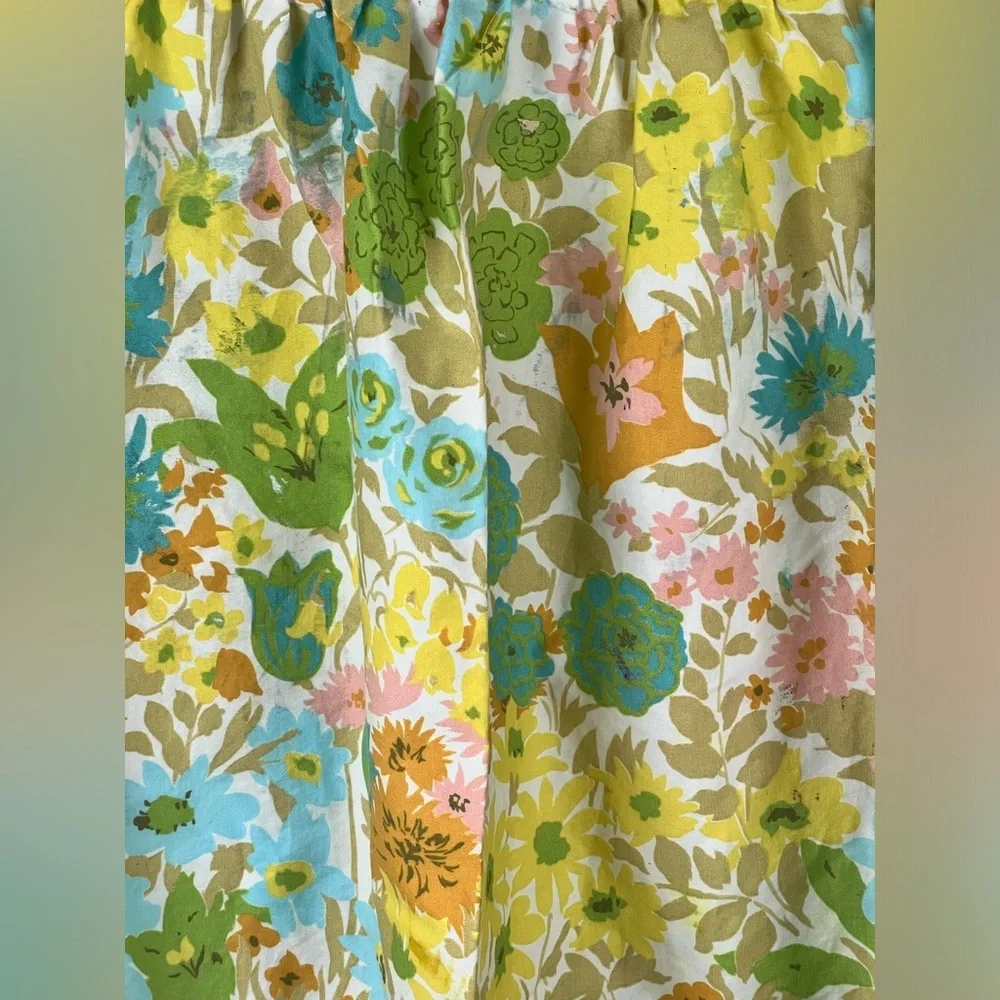 Vintage Waist Apron‎ Yellow, Green & Orange Handmade Graphic With Flowers 70s I4